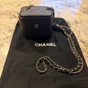 Channel Black Quilted Leather Small Vanity with Chain